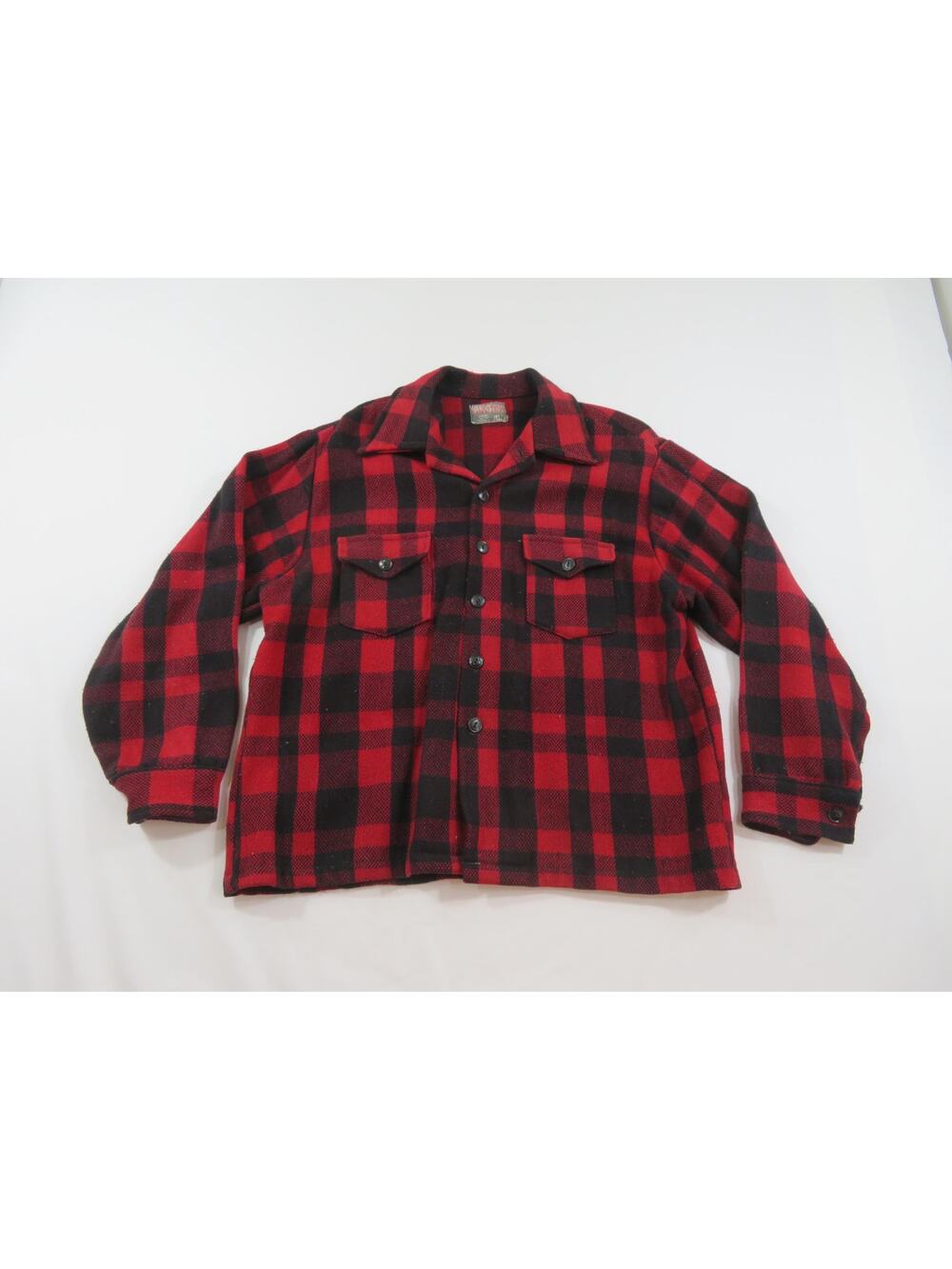 Ak-Jak Flannel Shirt, Red Black Buffalo Plaid, Sz L? 1960s
